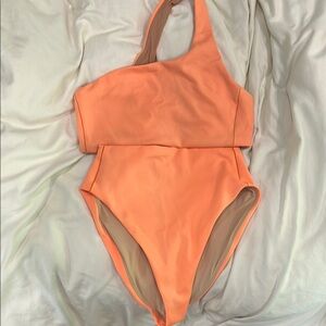 Left on Friday Orange One-Shoulder Swimsuit size S high waisted bottoms